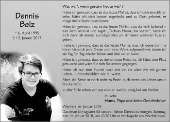 Traueranzeige von Dennis Belz 