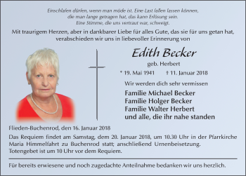 Traueranzeige von Edith Becker 