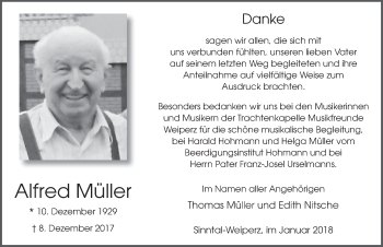 Traueranzeige von Alfred Müller 
