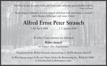 Traueranzeige von Alfred Ernst Peter Strauch 