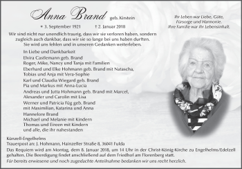 Traueranzeige von Anna Brand 