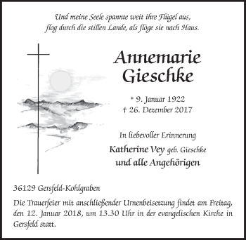 Traueranzeige von Annemarie Gieschke 