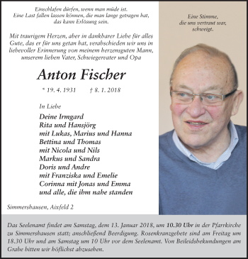 Traueranzeige von Anton Fischer 