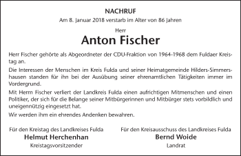 Traueranzeige von Anton Fischer 