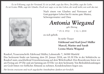 Traueranzeige von Antonia Wiegand 