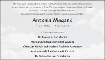 Traueranzeige von Antonia Wiegand 
