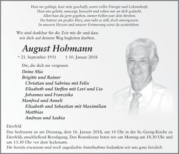 Traueranzeige von August Hohmann 