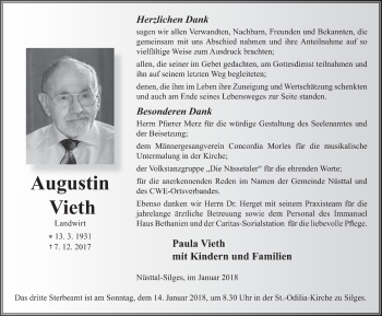 Traueranzeige von Augustin Vieth 