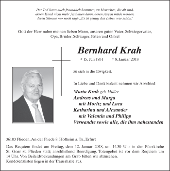 Traueranzeige von Bernhard Krah 
