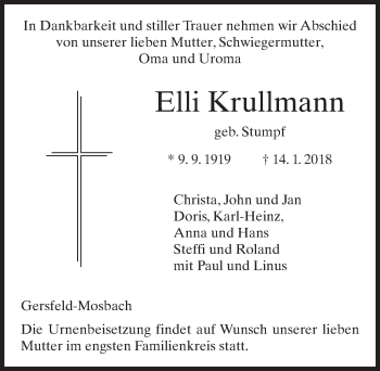 Traueranzeige von Elli Krullmann 