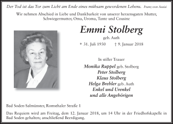 Traueranzeige von Emmi Stolberg 