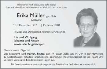 Traueranzeige von Erika Müller 