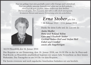 Traueranzeige von Erna Stober 