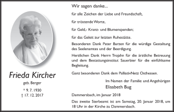 Traueranzeige von Frieda Kircher 