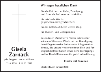 Traueranzeige von Gisela Zarnack 