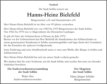 Traueranzeige von Hanns-Heinz Bielefeld 
