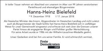 Traueranzeige von Hanns-Heinz Bielefeld 