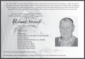 Traueranzeige von Helmut Strauß 