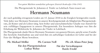 Traueranzeige von Hermann Neumann 