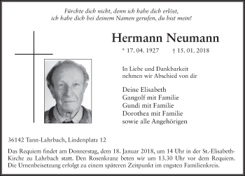 Traueranzeige von Hermann Neumann 