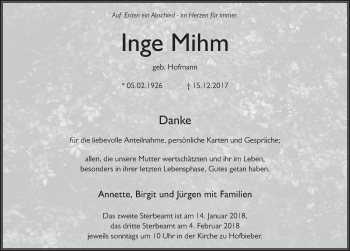 Traueranzeige von Inge Mihm 