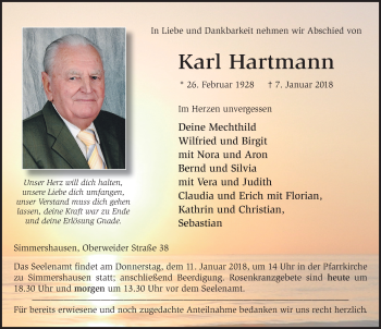 Traueranzeige von Karl Hartmann 