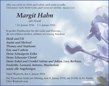 Traueranzeige von Margit Hahn 