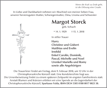Traueranzeige von Margot Storck 