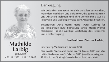 Traueranzeige von Mathilde Larbig 