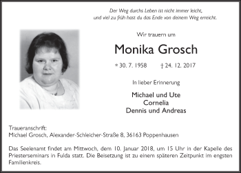 Traueranzeige von Monika Grosch 