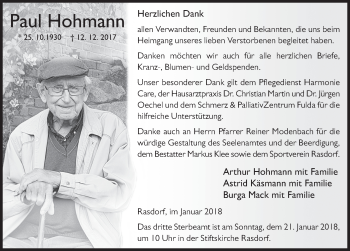Traueranzeige von Paul Hohmann 