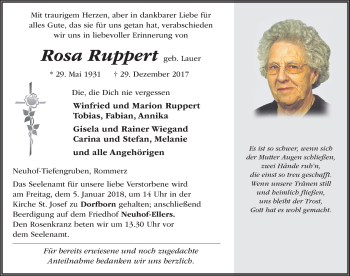 Traueranzeige von Rosa Ruppert 