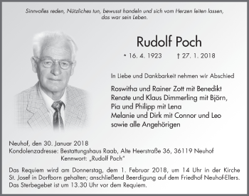 Traueranzeige von Rudolf Poch 