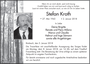 Traueranzeige von Stefan Kroth 