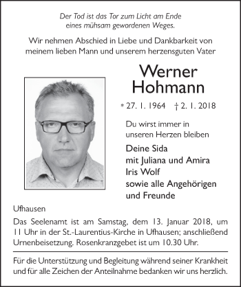 Traueranzeige von Werner Hohmann 