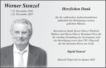 Traueranzeige von Werner Stenzel 
