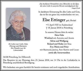 Traueranzeige von Else Ettinger 