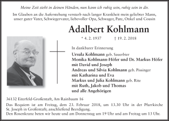 Traueranzeige von Adalbert Kohlmann 