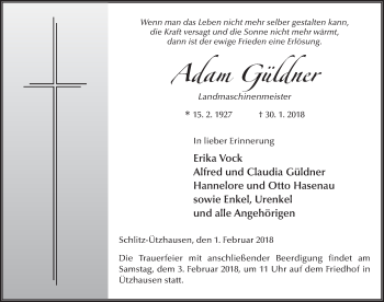 Traueranzeige von Adam Güldner 