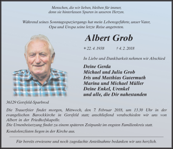 Traueranzeige von Albert Grob 