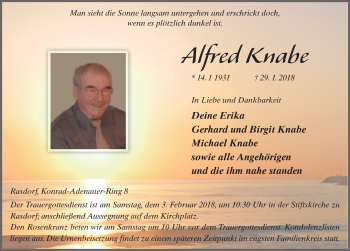 Traueranzeige von Alfred Knabe 