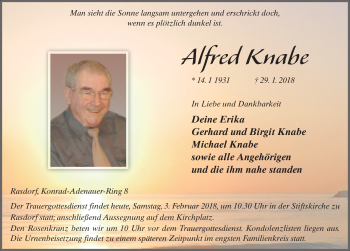 Traueranzeige von Alfred Knabe 