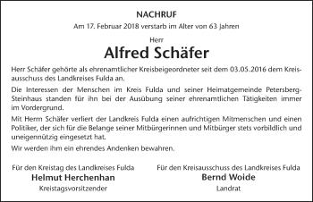 Traueranzeige von Alfred Schäfer 