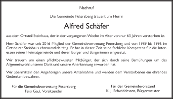Traueranzeige von Alfred Schäfer 