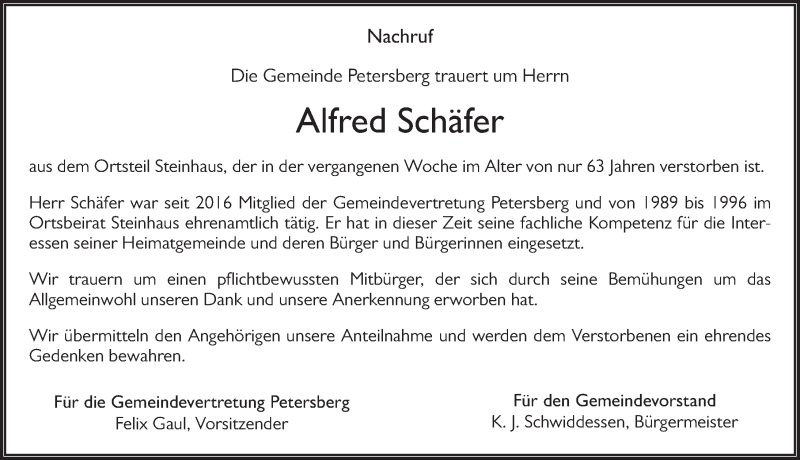  Traueranzeige für Alfred Schäfer vom 20.02.2018 aus 