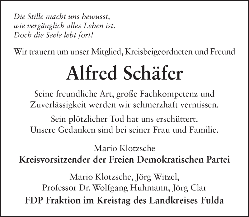  Traueranzeige für Alfred Schäfer vom 20.02.2018 aus 