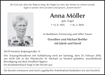 Traueranzeige von Anna Möller 