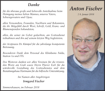 Traueranzeige von Anton Fischer 