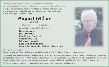 Traueranzeige von August Wißler 