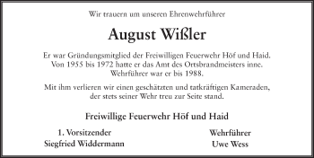 Traueranzeige von August Wißler 